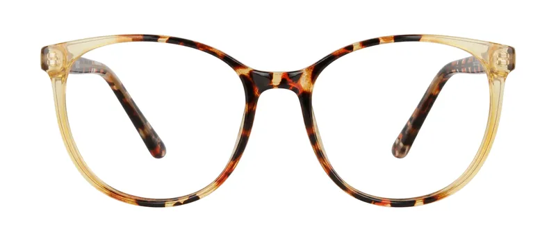 Amicable Champagne/Tortoise round prescription eyeglasses, front view