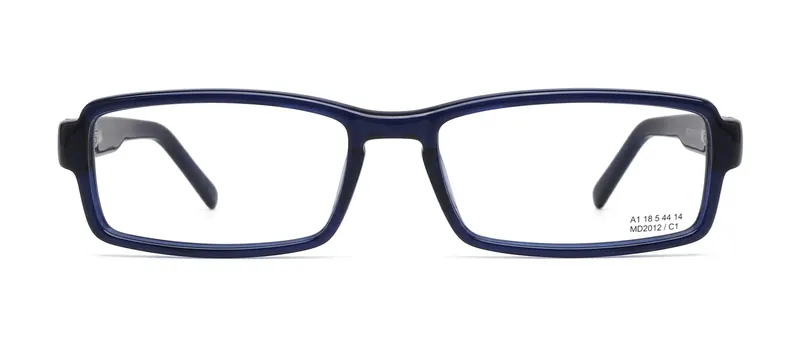 Answer Blue rectangle prescription eyeglasses, front view