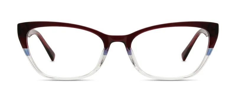 Artsy Burgundy/Blue/Crystal cat-eye prescription eyeglasses, front view