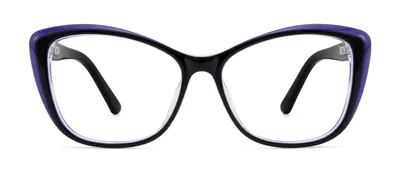 Attain Black/Grape/Crystal cat-eye prescription eyeglasses, front view