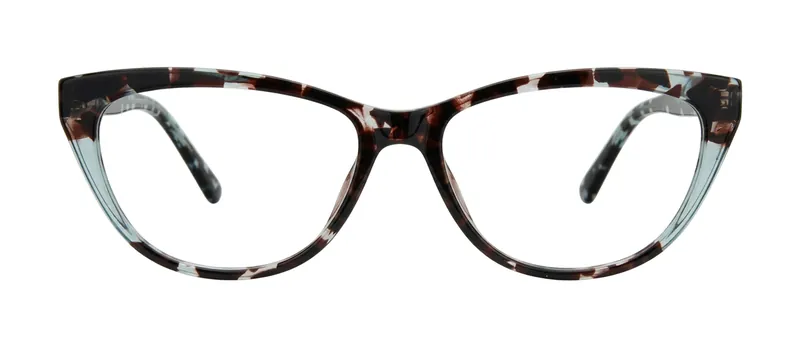Behold Blue Crystal Tortoise cat-eye prescription eyeglasses, front view