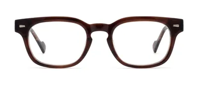 Beneath Brown/Crystal round prescription eyeglasses, front view