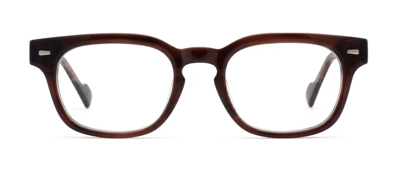 Beneath Brown/Crystal round prescription eyeglasses, front view