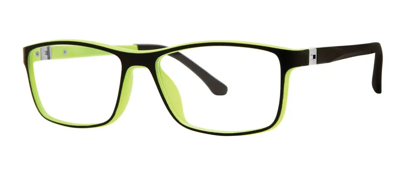 Explorer Black Matte/Lime rectangle prescription eyeglasses, angled view