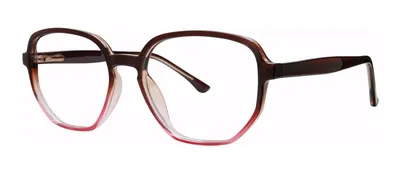Plaza Brown/Rose geometric prescription eyeglasses, angled view